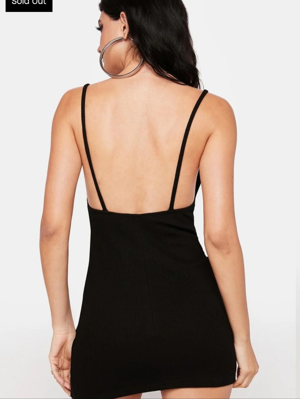 Black Ribbed Bodycon Dress with Scalloped Neckline - Picture 6 of 6